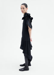 Asymmetric Pleated Georgette Dress - Black - CO Collections